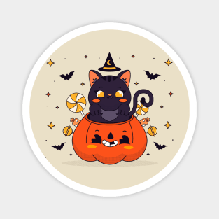 Halloween - Cat - New Year - Pumpkin Magnet